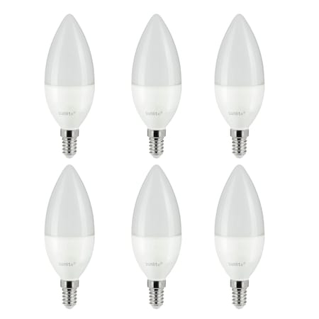 Sunlite LED B10 Frost Torpedo Chandelier Light Bulb, 5W 40W Equiv 470 Lumen E14 Base Dimmable 2700K, 6PK 41610-NS